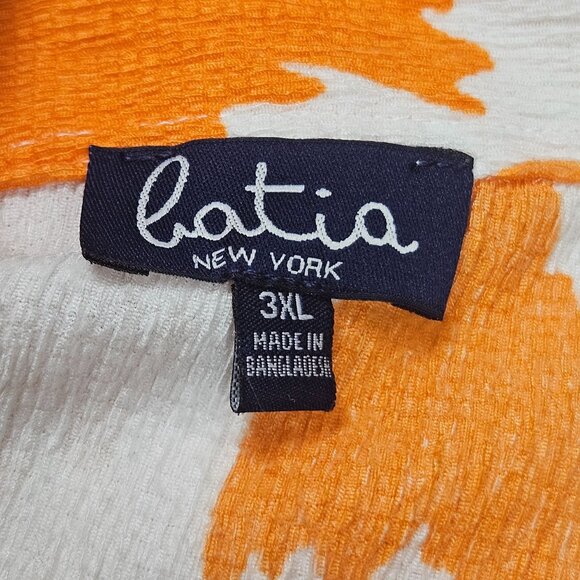 Batia New York Top Womens Size 3XL Orange White Button Up Blouse Balloon Sleeve - Picture 2 of 7